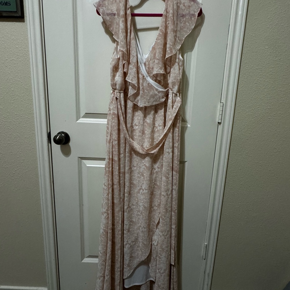 Baltic Born Gold and Pink Ruffled Asymmetrical Sundress